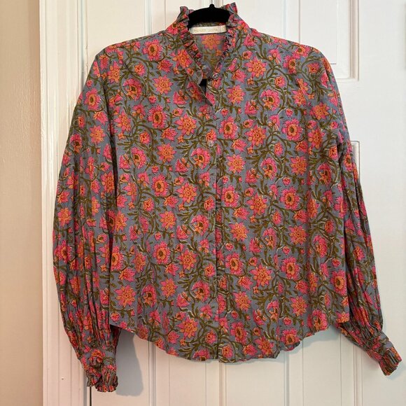 Charina Sarte Botanic Blouse Top Button-Down Ruffle - XS - Picture 3 of 8